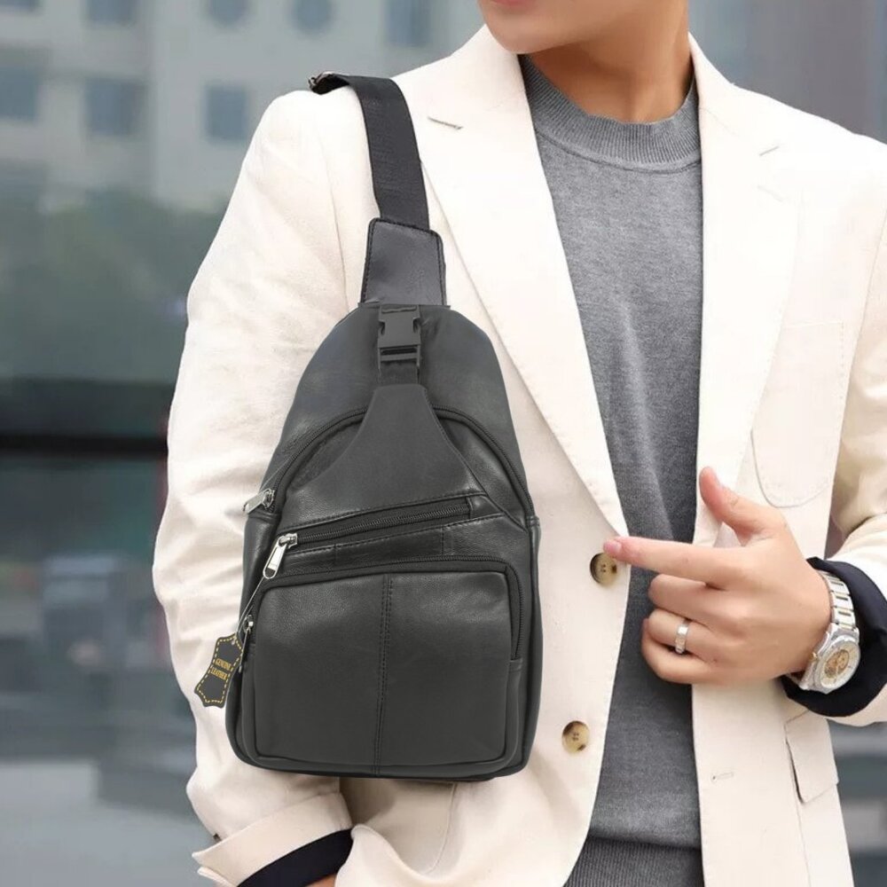 Genuine Leather Sling Backpack Crossbody Bag Shoulder Bag
